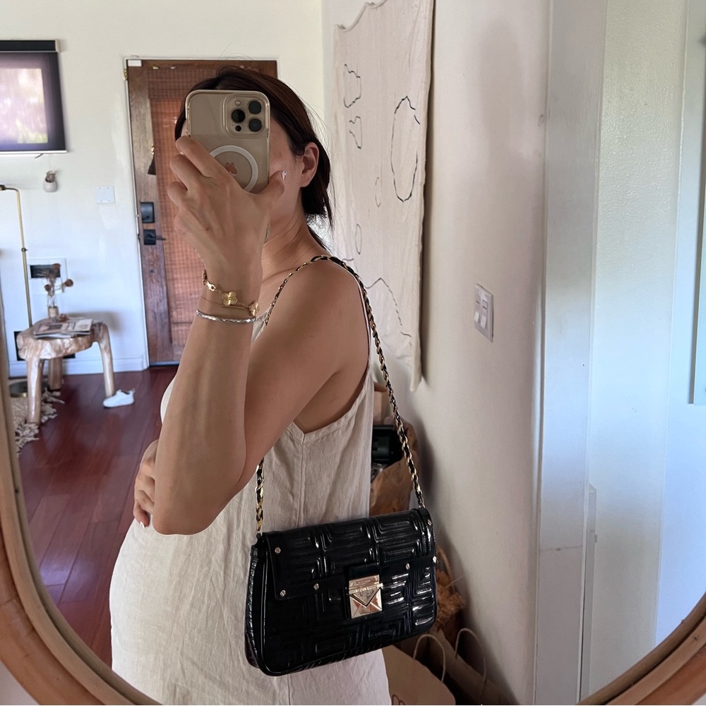 Black Versace Patent Clutch with gold metal clasp - Picture 3 of 10